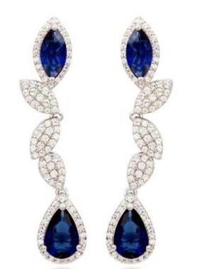 SUZY LEVIAN Sterling Silver Sapphire & Lab Grown White Sapphire Drop Earrings